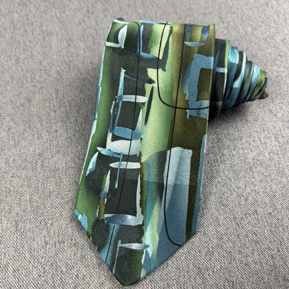 Jerry Garcia Mens Silk Necktie Space Containers Fifty-Six Green Blue 3.75 Wide